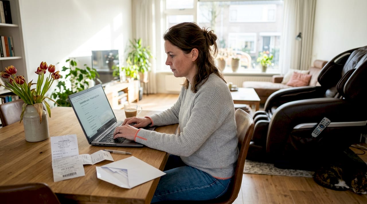 Vrouw doet garantieclaim voor massagestoel vanuit haar woonkamer