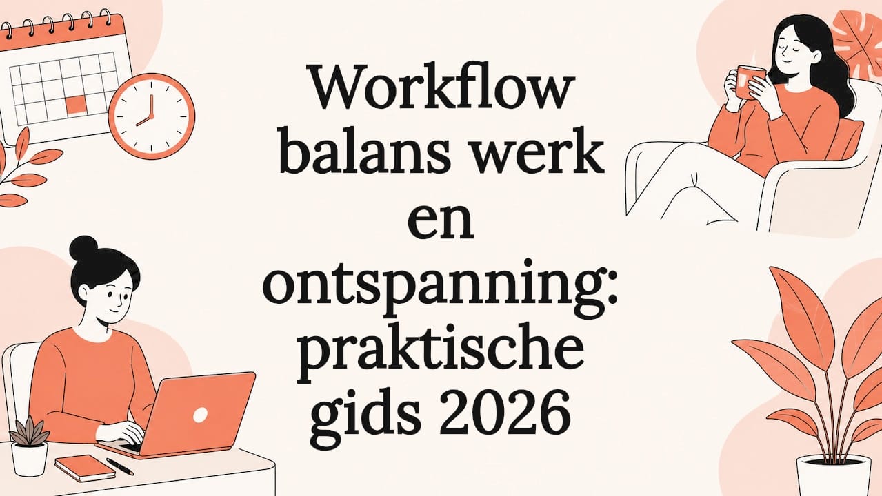Sfeervolle titelkaart met een illustratie die werk en ontspanning combineert