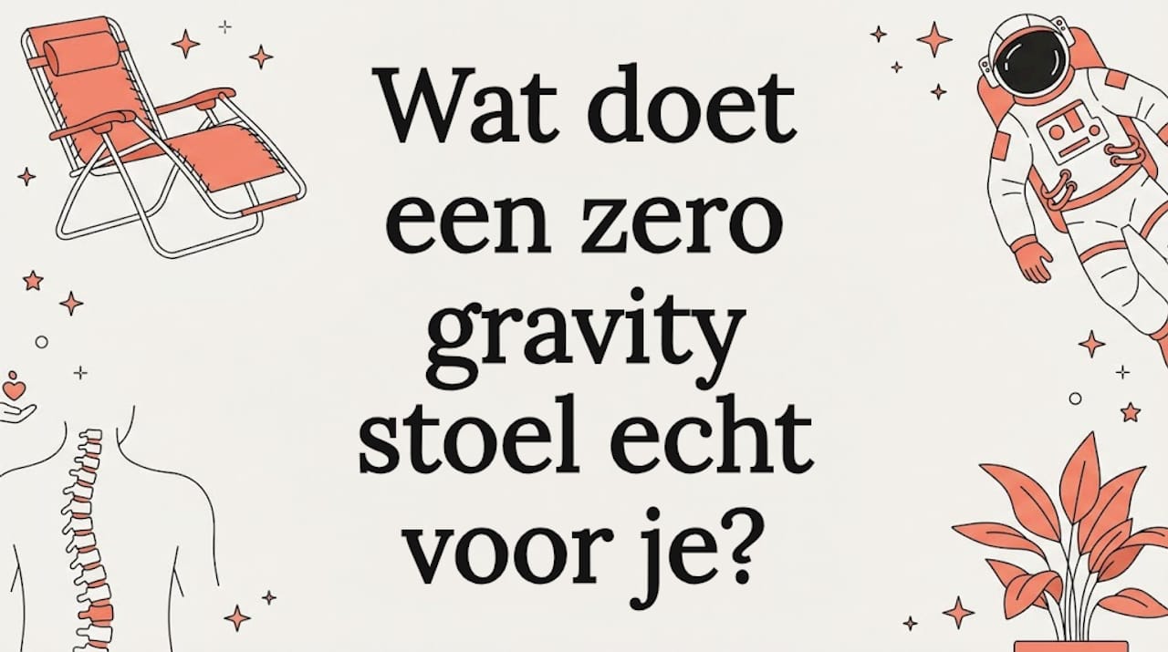 Sfeervolle illustratie met een zwevende loungestoel en NASA-elementen