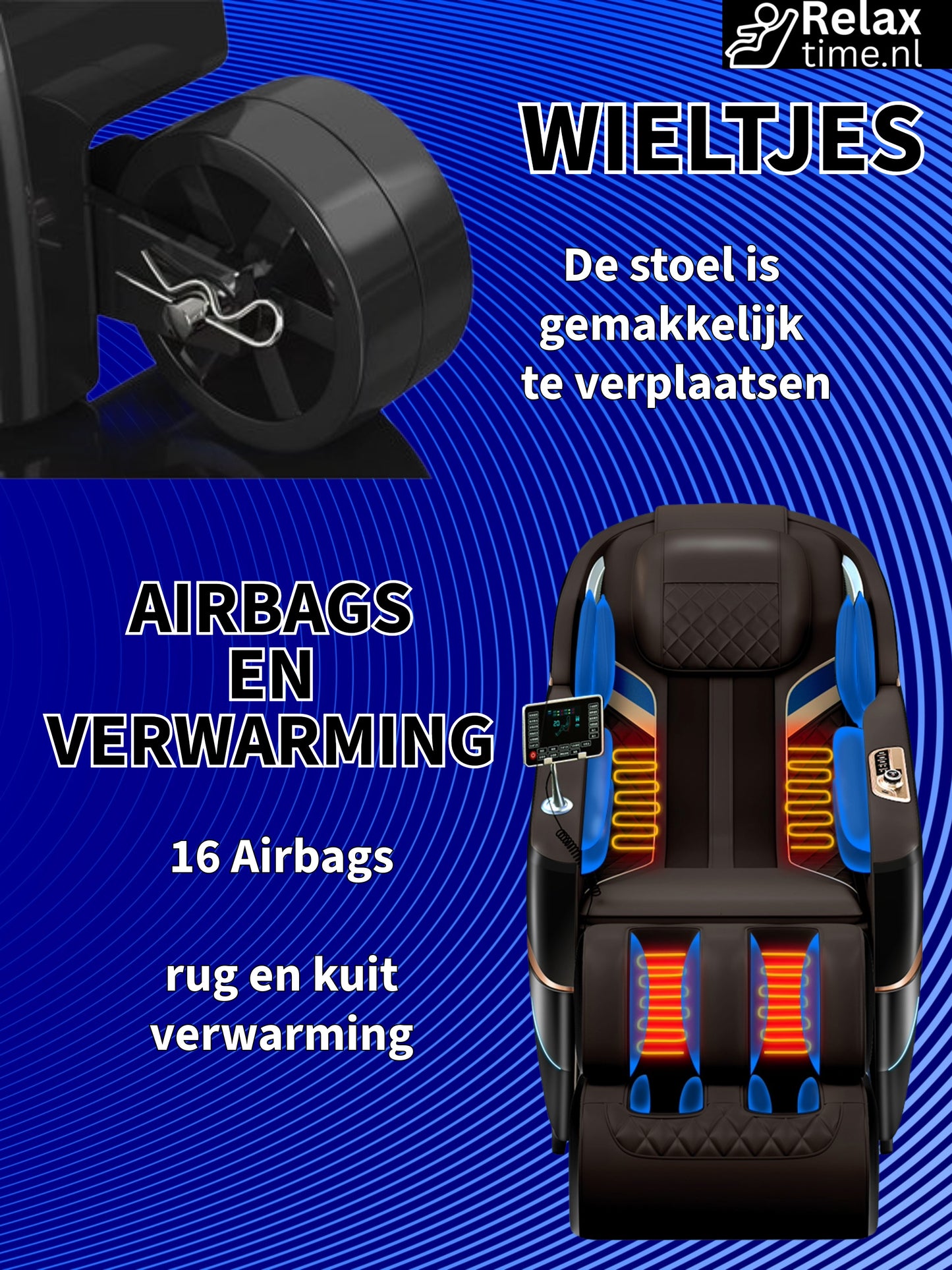 Triton™ Massagestoel Zwart/Bruin – 8 Technieken & Verstelbare Massagebreedte