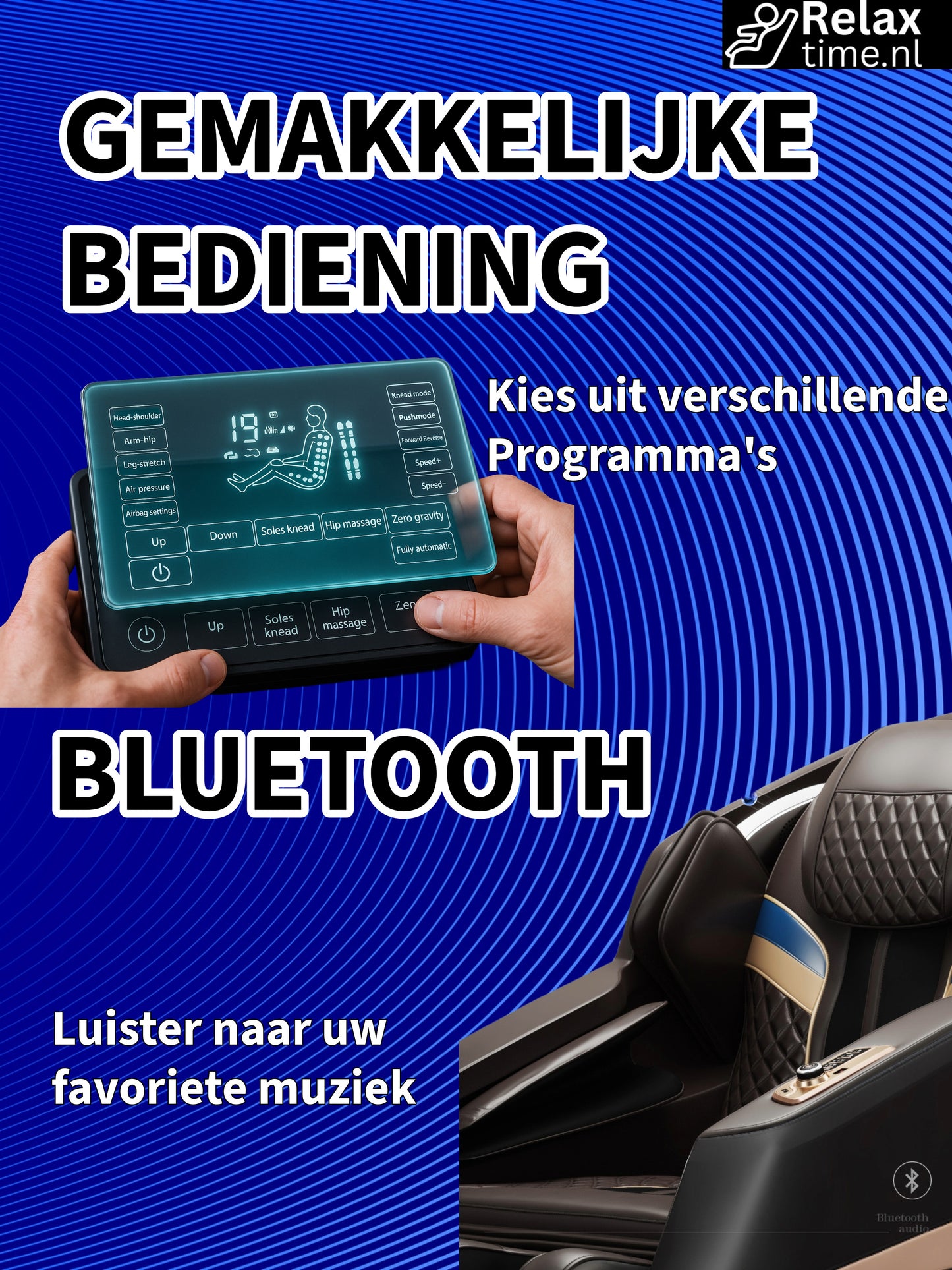 Triton™ Massagestoel Zwart/Bruin – 8 Technieken & Verstelbare Massagebreedte